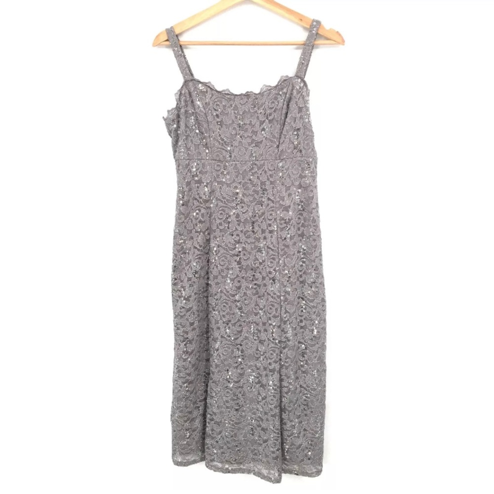 NEW R&M Richards Petite Sleeveless Cocktail Prom Dress Silver